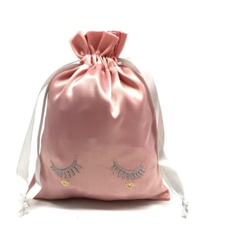 High Quality Custom Print Logo Reusable Travel Portable Pouch Candy Color Silk Satin Cloth Drawstring Dust Beauty Personal Care