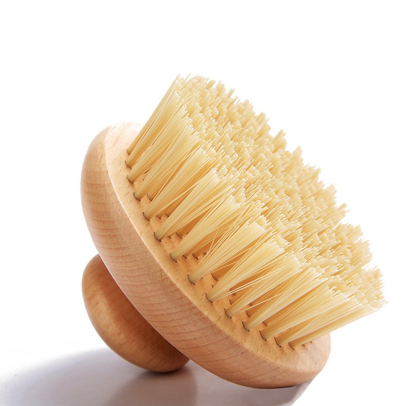 Private Label Laser Logo Round Dry Skin Wooden Bath Brush Natural Bamboo Sisal Bristle Body Brush for Cellulite Exfoliating