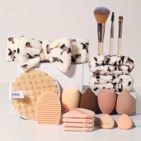 All-In-One Makeup Tool Kit Face Wash Headband & Powder Puffs Beauty Blenders Cleaning Sponge Brush Tools