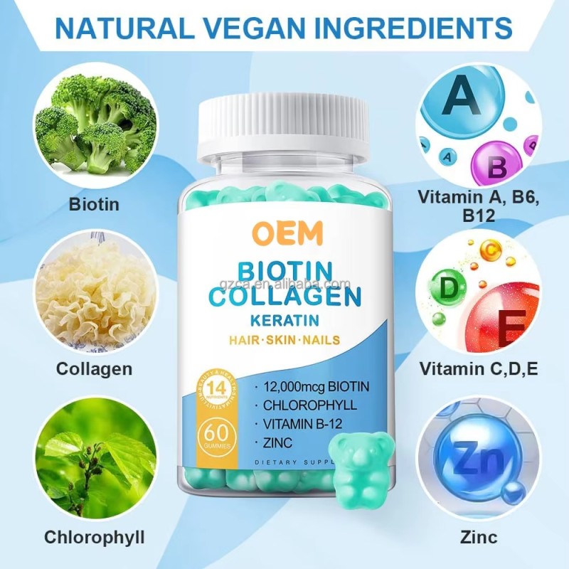 Biotin Gummies Factory - 12000mcg Hair Skin Collagen Growth