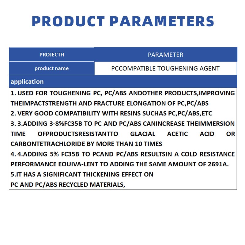 PC Toughener Manufacturer - Cold Resistance Impact Reinforcement Chemical