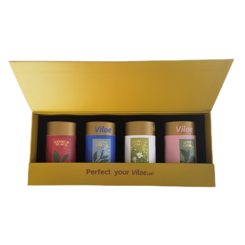 Chinese New Age Loose Leaf Tea Gift Set Includes Keemun Black Lung Ching Jasmine Pearl Misty Green Fermented Tea Box Packaging
