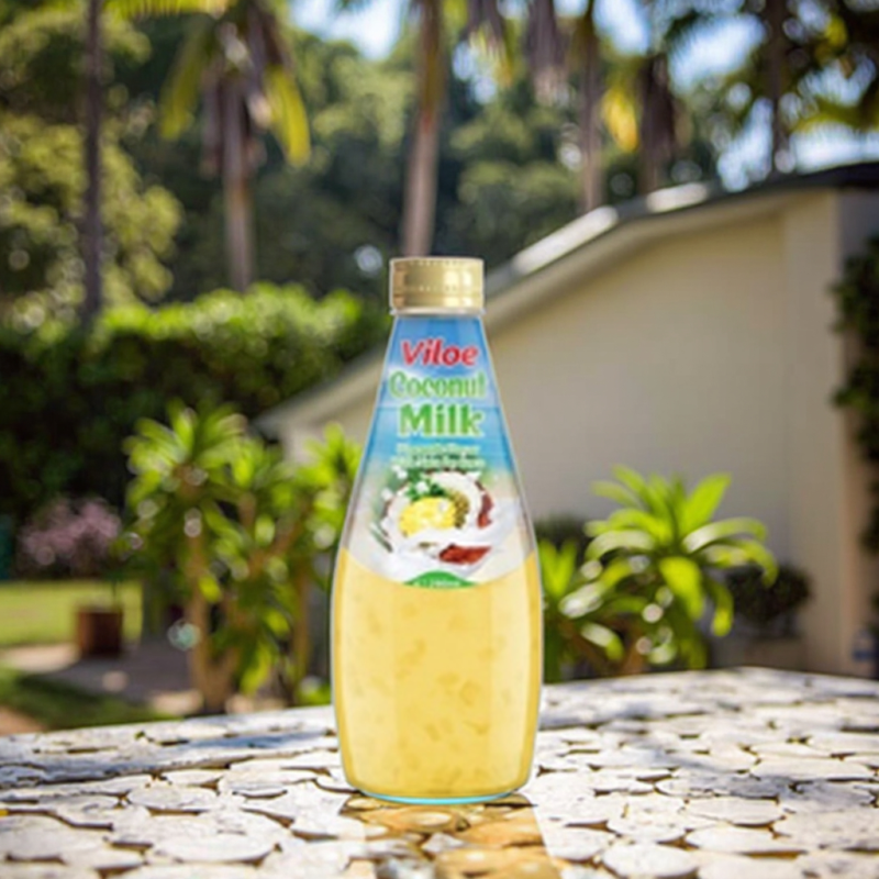 Viloe Brand Healthy Drink Coconut Milk with Banana Flavor Concentrate and Sweet Bottle Size 290ml. Beverage Made in VIETNAM