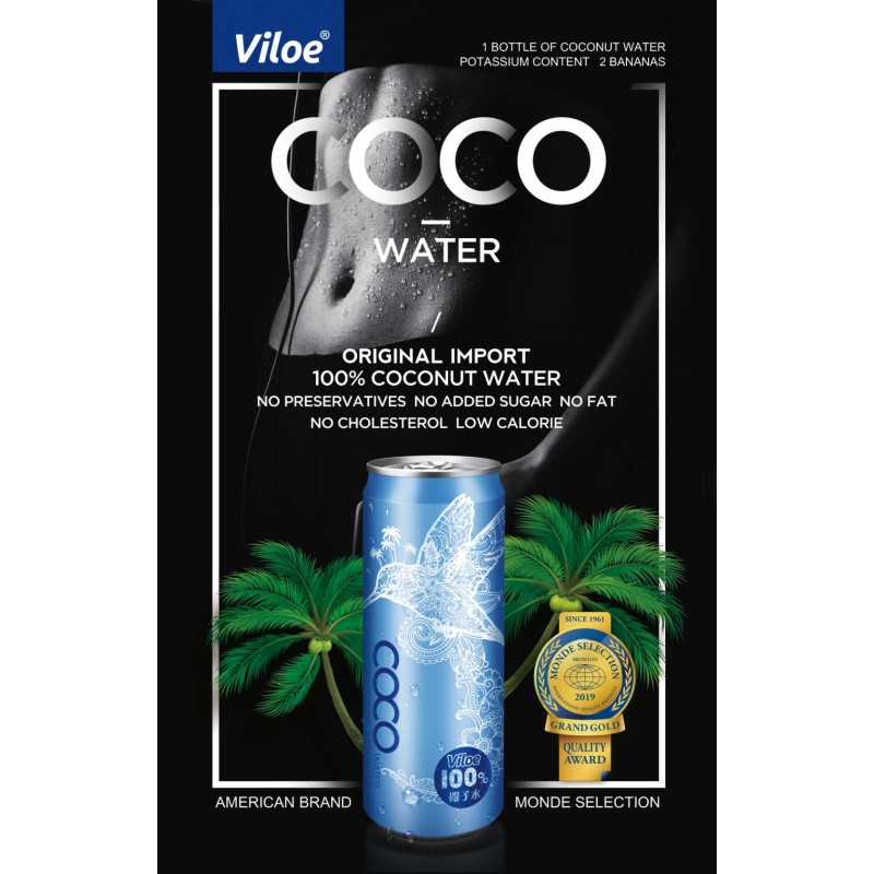 Viloe Natural Energy 330ml Pure Coconut Water in Can Vitamin Drink Box Packaging Other Beverages