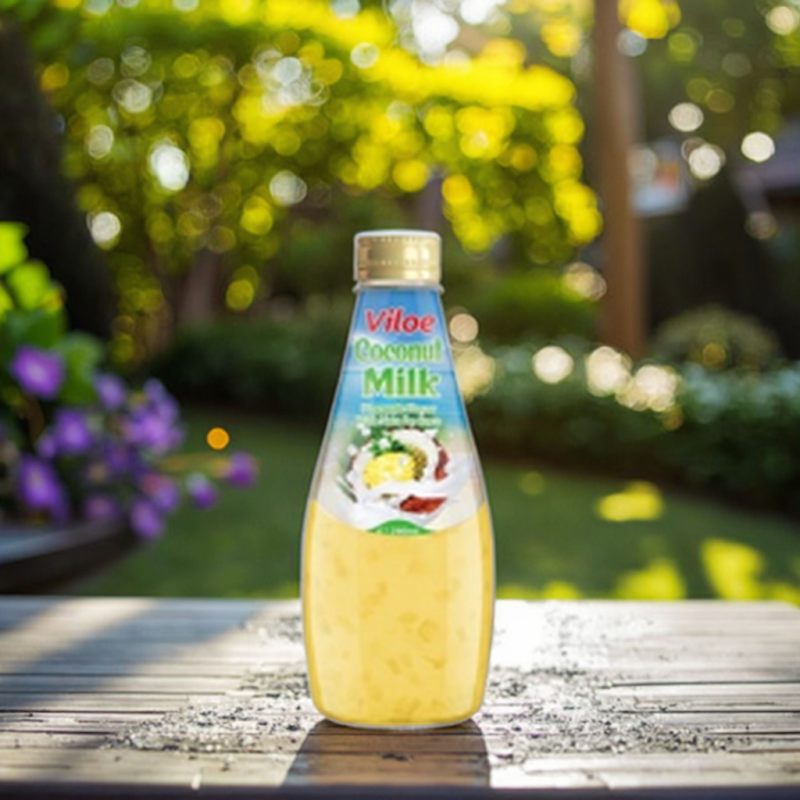 Viloe Brand Healthy Drink Coconut Milk with Banana Flavor Concentrate and Sweet Bottle Size 290ml. Beverage Made in VIETNAM