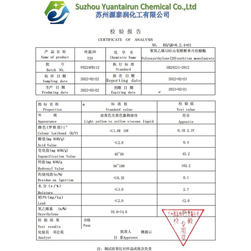 Polysorbate Series Manufacturer - Tween 20/60/80 Food Cosmetic Grade