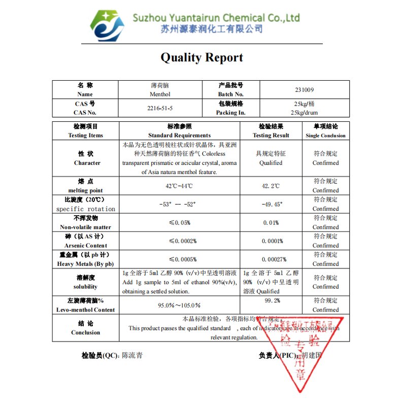 Menthol Crystal Manufacturer - Food Cosmetic Grade High Pure L-menthol