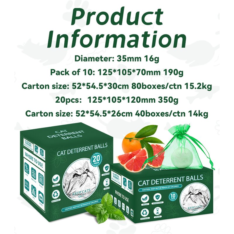 Cat Repellent Ball Supplier - 10-Pack Cute with Peppermint Oil Deterrent