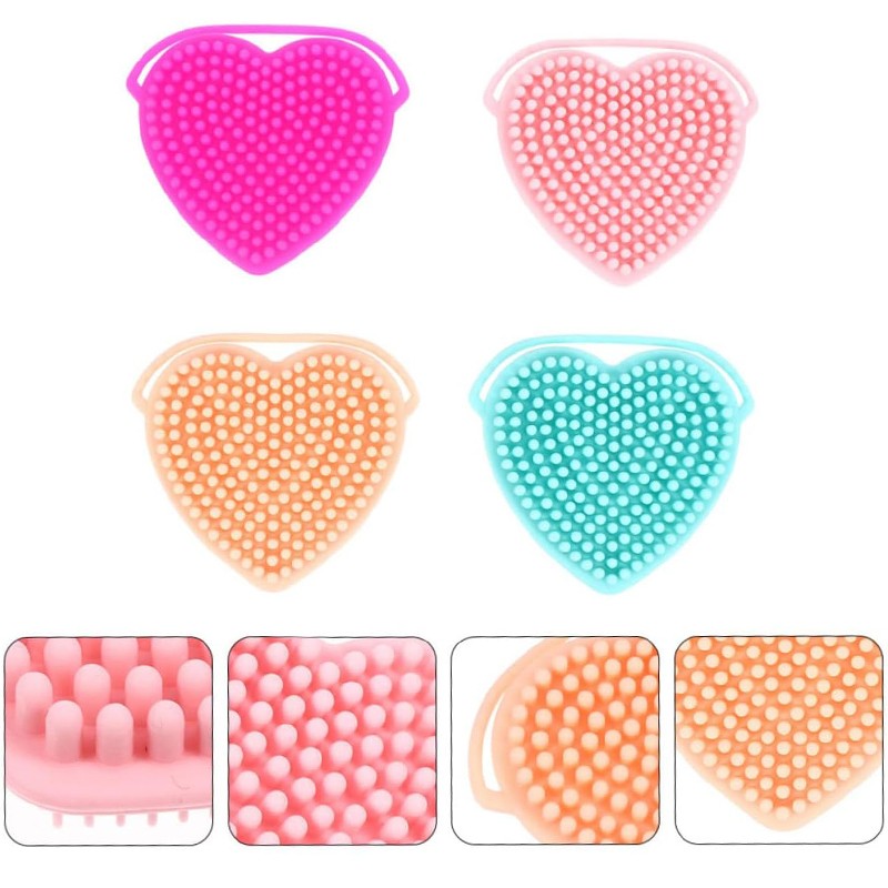 Household Double Sided Exfoliating Design Heart Shaped Silicone Makeup Scrubber Small Size Manual Lady Cleaning Brush