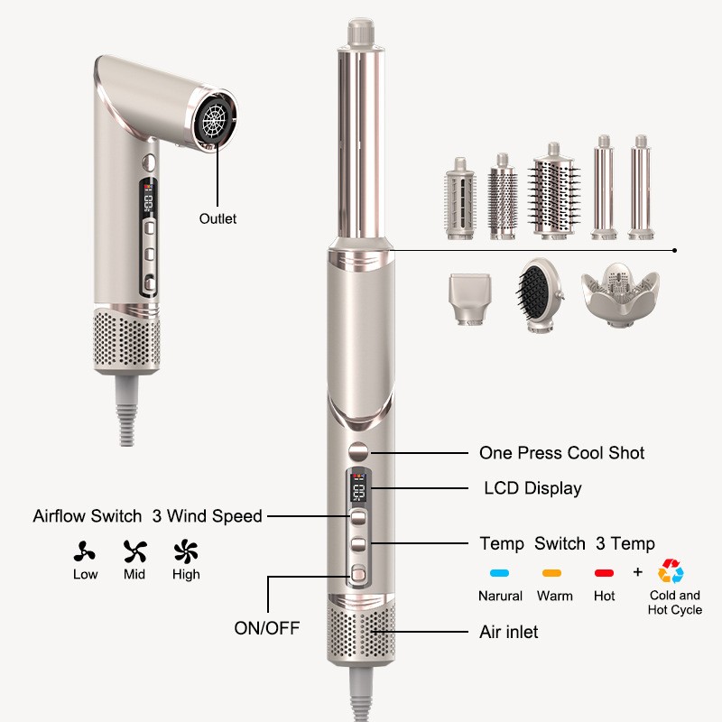 Professional Automatic Hot Air Styler Factory Brushless NTC Induction Negative Ions Hair Dryer Ceramic Straightener Electric