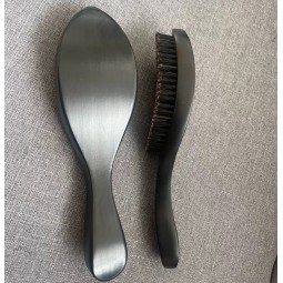 Customized Black Soft  360 Wave Curved Wooden Handle Natural Boar Bristles Beard Brush for Men