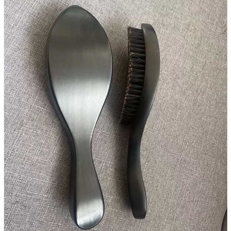 Customized Black Soft  360 Wave Curved Wooden Handle Natural Boar Bristles Beard Brush for Men