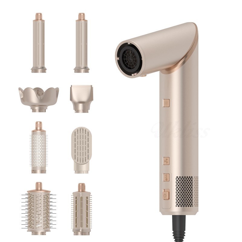 High Quality 8 in 1 DC Motor Hair Dryer 11000rpm High Speed Multi-Function Folding Hot Air Comb Electric LCD Temperature Display