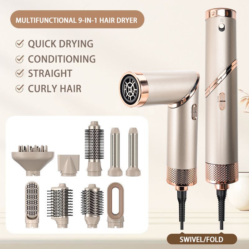 9 1 Salon Styling Hair Dryer Quality Aftermarket Quick Drying Foldable Hair Dryer Brush Electric Power Source for Household Use
