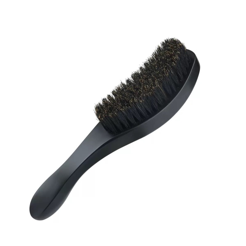 Customized Black Soft  360 Wave Curved Wooden Handle Natural Boar Bristles Beard Brush for Men