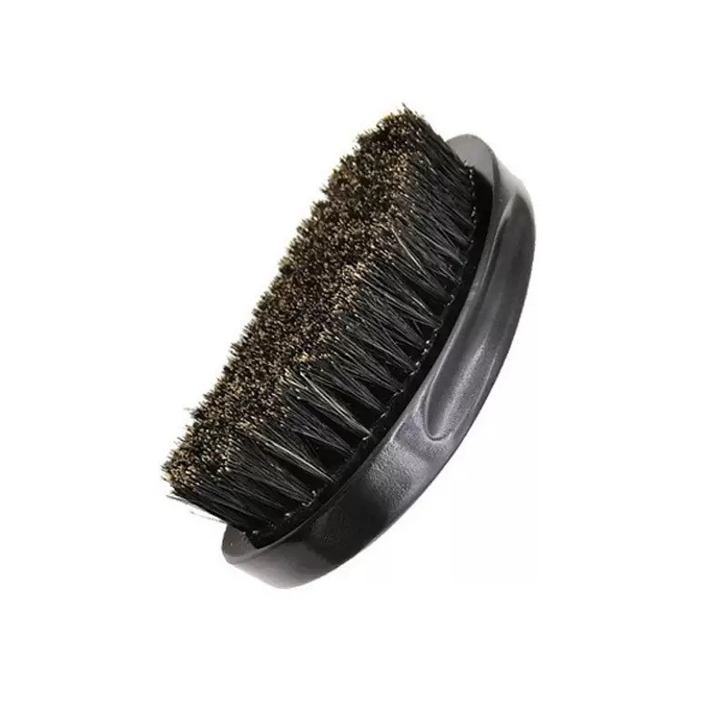 Custom Natural Boar Bristle Men's Beard Brush Wooden Handle Curved 360 Wave Black Beard Brush