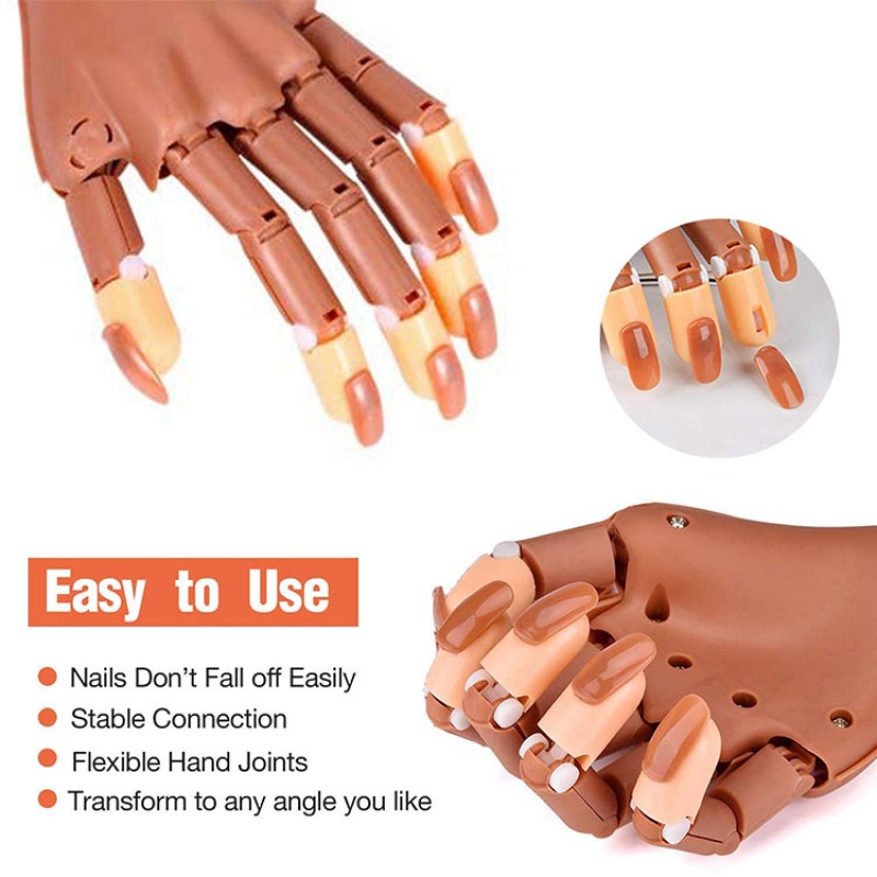 Nail Mannequin Training Practice Hand with 100pcs Coffin Nail Tips for Acrylic Nails Beauty Training