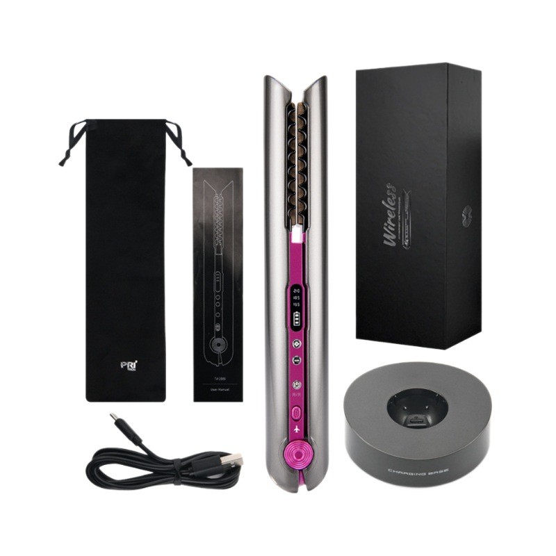2-in-1 Rechargeable Personalized Hair Straightener/Curler Portable Wireless Electric Hair Styler for Household Use