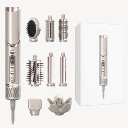 8 1 Electric Hair Styler LCD Temperature Custom Logo Blower Dryer Brush Hair Straightener Curler Styling Tools Ion Technology