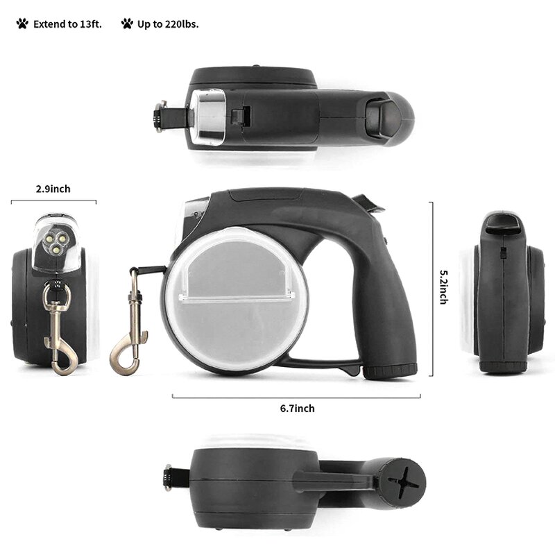 Automatic Retractable Dog Leash Manufacturer - with LED Flashlight Poop Bag Bowl