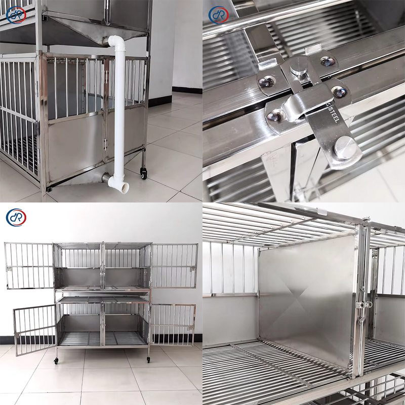 Stainless Steel Veterinary Cage Manufacturer - DRH Heavy Duty Multifunction 4-Door