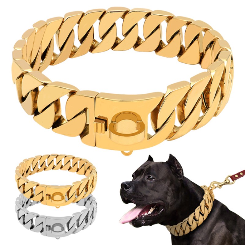 Stainless Steel Dog Collar Manufacturer - Factory Wholesale 32MM Biothan Metal Gold