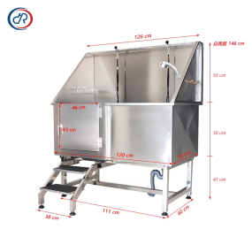 Stainless Steel Dog Bathtub Manufacturer - DRH Premium Large with Shower Head Stair
