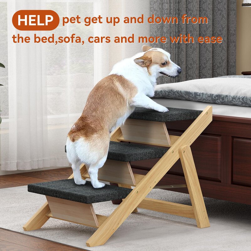 2-in-1 Solid Wood Pet Stairs Manufacturer - 2/3/4 Steps Bed Car Anti-Slip