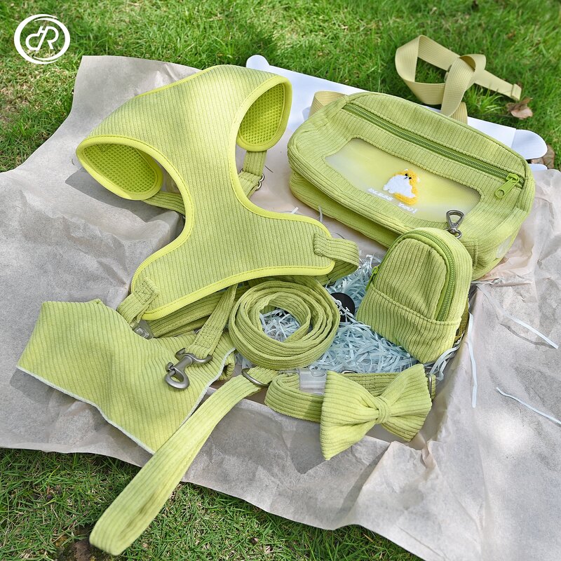 Luxury Corduroy Dog Harness Set Manufacturer - Adjustable Gold Metal Buckle Designer