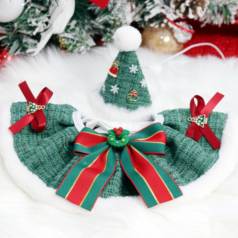 Christmas Pet Set Manufacturer - 2025 Luxury Velvet Collar Santa Hat Bib