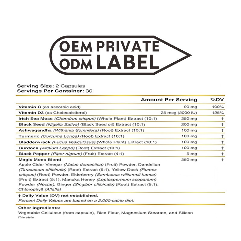 Sea Moss Capsules Supplier - Private Label Premium Vegan Burdock Bladderwrack