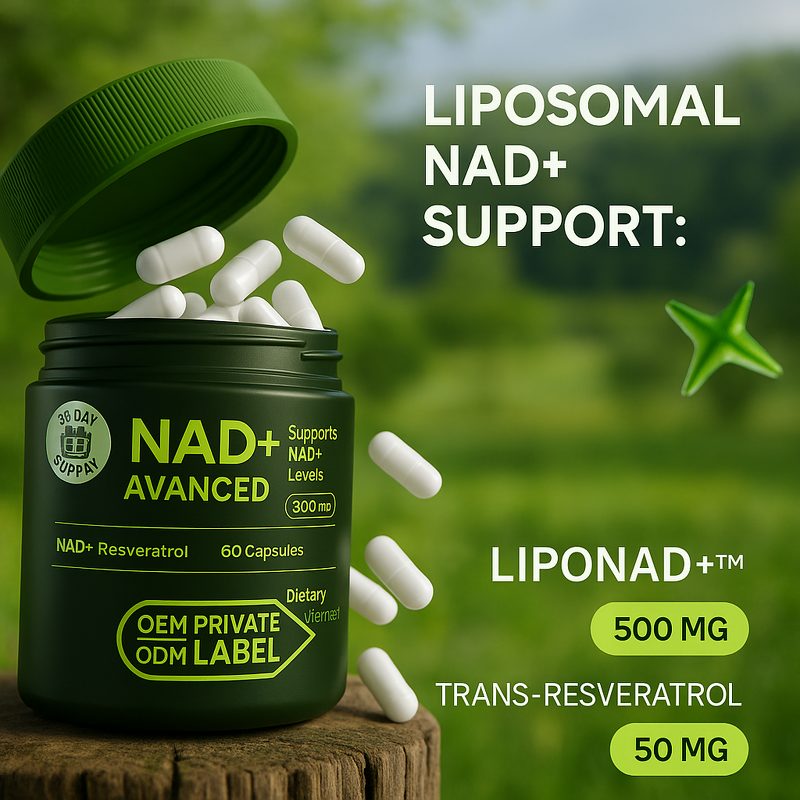 NAD+ Capsules Supplier - OEM Enhanced Liposomal Nicotinamide Riboside Resveratrol