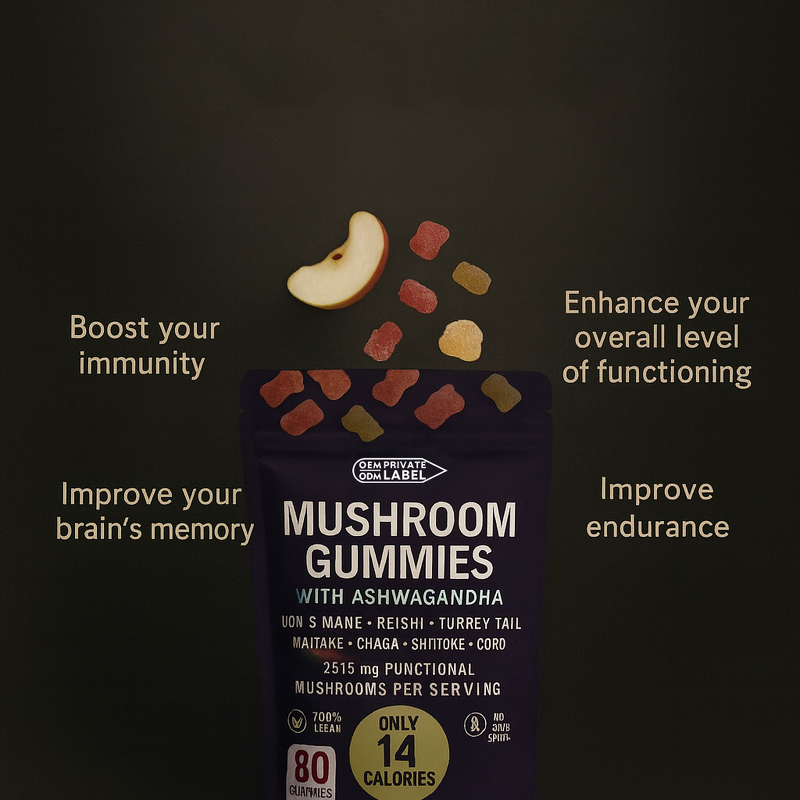 Mushroom Gummies Manufacturer - OEM Hot Sale Lion's Mane Ashwagandha Energy