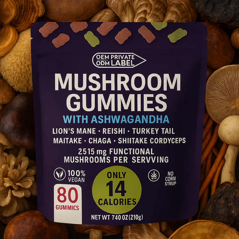 Mushroom Gummies Manufacturer - OEM Hot Sale Lion's Mane Ashwagandha Energy