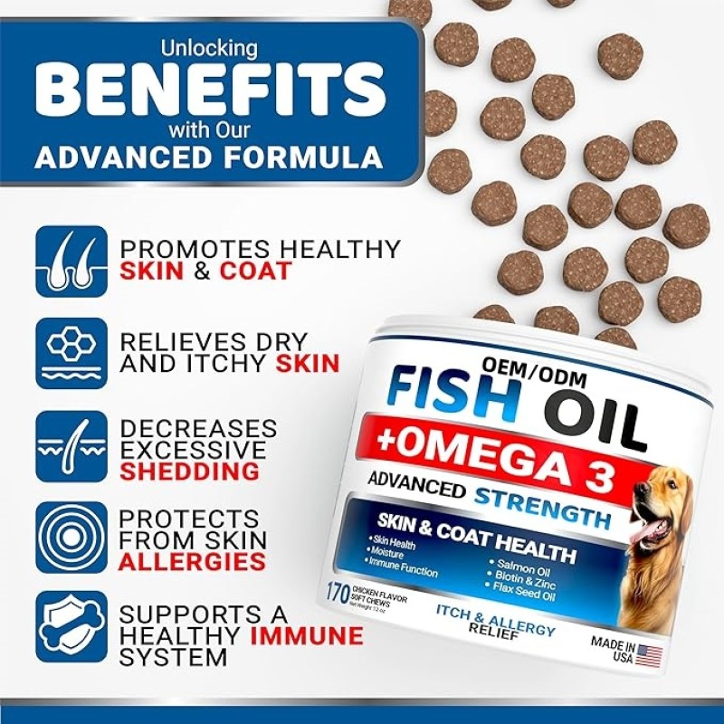 Pet Omega 3 Chews Factory - Private Label Salmon Oil Biotin for Shiny Coat