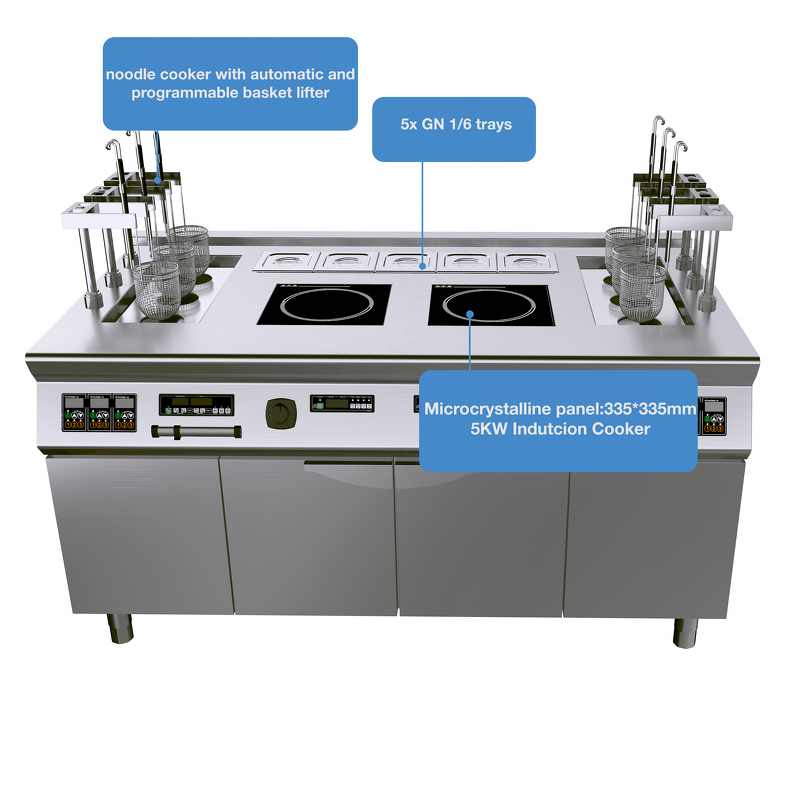 Pasta Cooker Supplier - Lift-up 6 Basket Dual Burner Induction Noodle Boiler