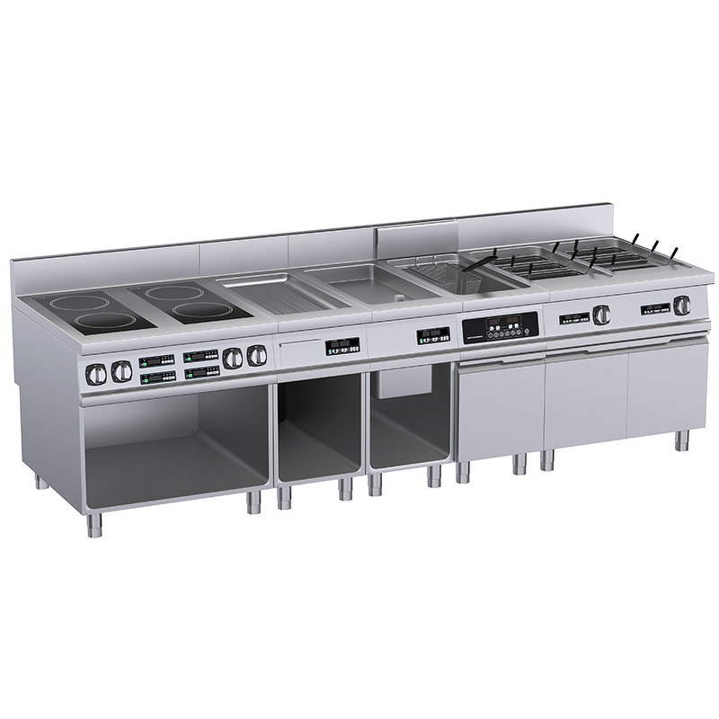 Modular Cooking Equipment Supplier - 4 Burner Stainless Steel Induction Griddle Fryer