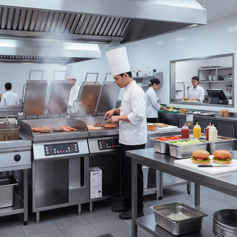 Clamshell Griddle Factory - OEM/ODM Triple Burner Double-Sided Heating Meat Patty