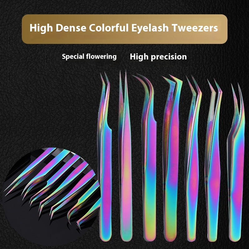High-bit Eyelash Tweezers Colored Curved Tip Clips Stock Grafting Blooming for  Eyelash Artists Trainer Students Pointed