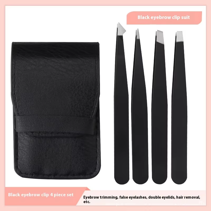 Wholesale Private Label Stainless Steel Makeup Kit 4-Pcs Eyebrow Clip Tools  Eyebrow Clip With Pointed  Plucking Hair Tweezers