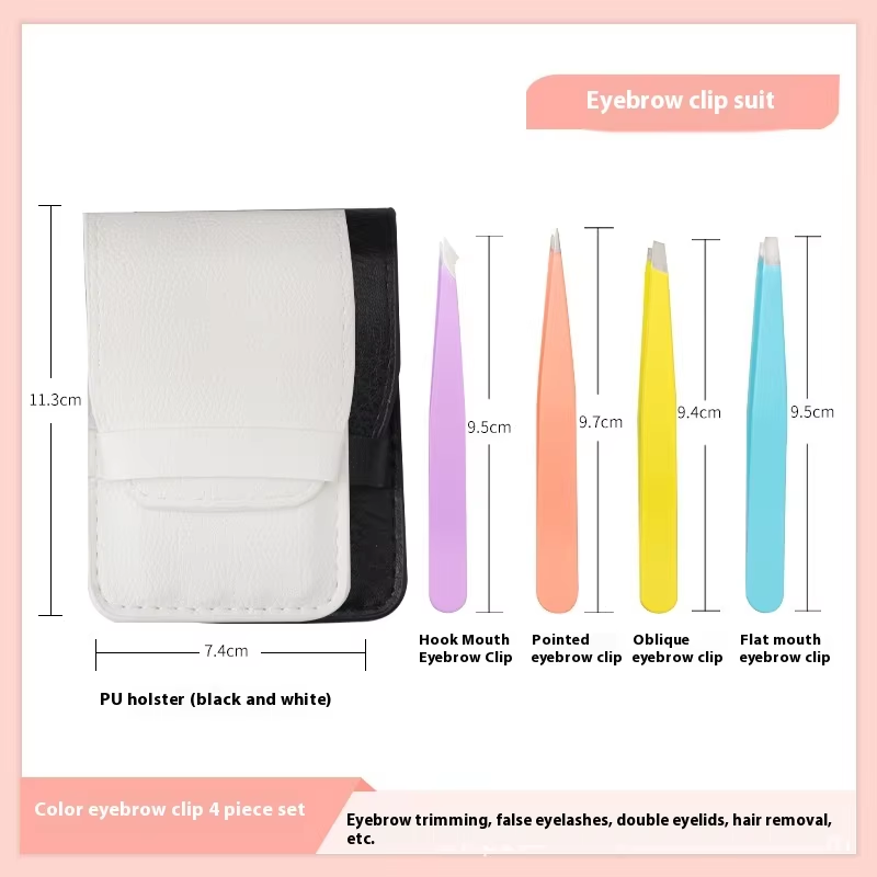 Wholesale Private Label Stainless Steel Makeup Kit 4-Pcs Eyebrow Clip Tools  Eyebrow Clip With Pointed  Plucking Hair Tweezers