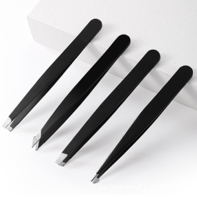 4-Piece Set Stainless Steel Eyebrow Tweezers Spray-Painted Eyebrow Clip Beauty Makeup Beard Clip Eyelash Curler Eyebrow Trimming