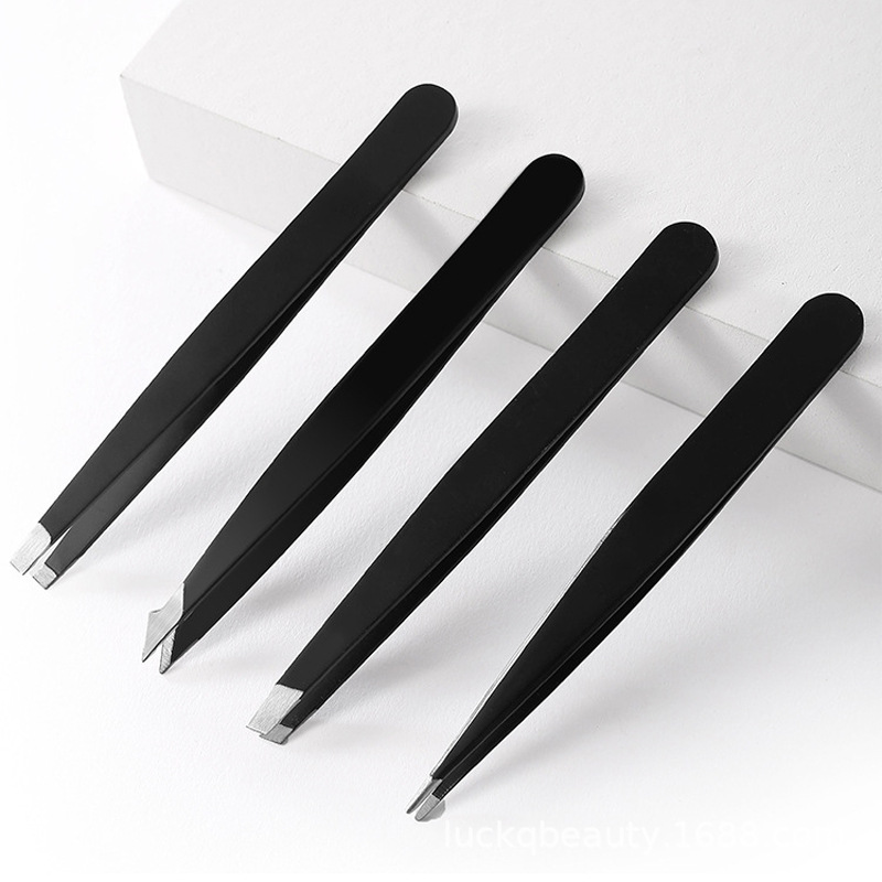 4-Piece Set Stainless Steel Eyebrow Tweezers Spray-Painted Eyebrow Clip Beauty Makeup Beard Clip Eyelash Curler Eyebrow Trimming