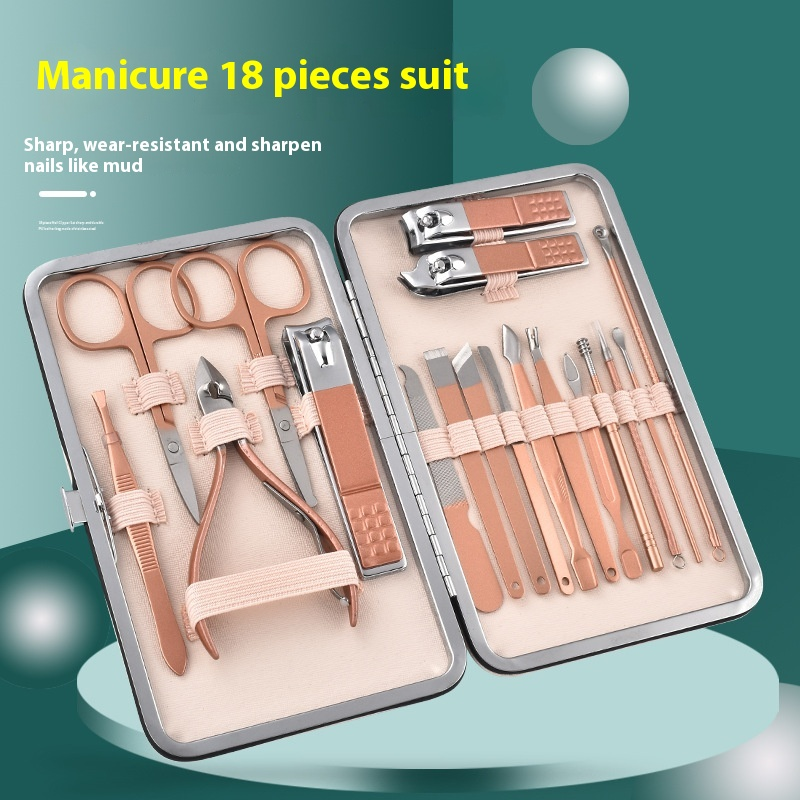High Quality 18-Piece Stainless Steel Manicure Care Set Dead Skin Scissors Diagonal Nail Clippers Personal Care Tools Cute Style