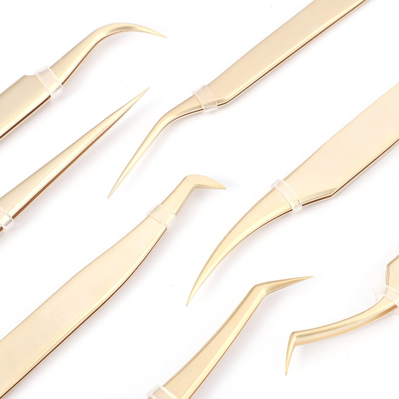 High Quality Eyelash Curlers Grafting Eyelash Tweezers  High-precision False Eyelash Extended Tweezers Flowering Pearls Gold
