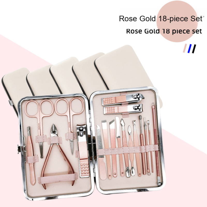 18-Piece Rose Gold Stainless Steel Nail Clippers Set Full Manicure Tools Toenail   Finger Nippers for Personal Care Box Packing