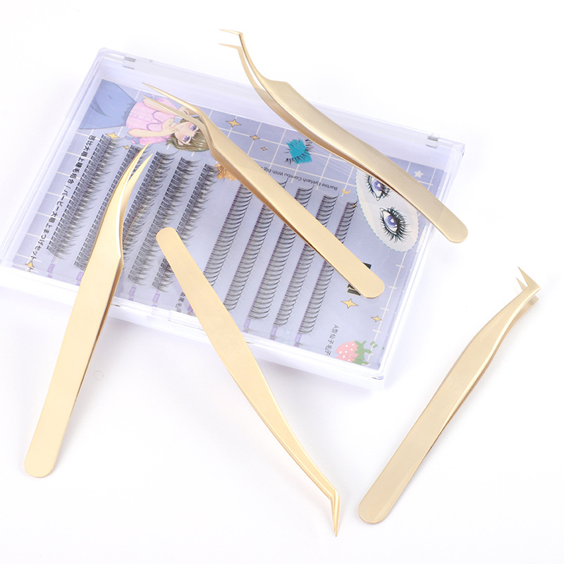 High Quality Eyelash Curlers Grafting Eyelash Tweezers  High-precision False Eyelash Extended Tweezers Flowering Pearls Gold