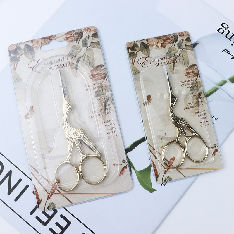 Ready Supply Retro Household Stainless Steel Embroider Scissors Crane-Shaped Tea Ceremony Tea Bags Makeup Eyebrow Scissors