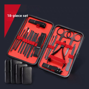 18-Piece Black Oblique Nail Clipper Set Complete Manicure  Tools   trimming  toe finger  Nippers Portable Kit for Beauty