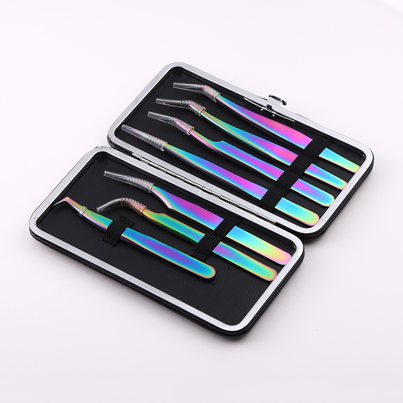 High-bit Eyelash Tweezers Colored Curved Tip Clips Stock Grafting Blooming for  Eyelash Artists Trainer Students Pointed